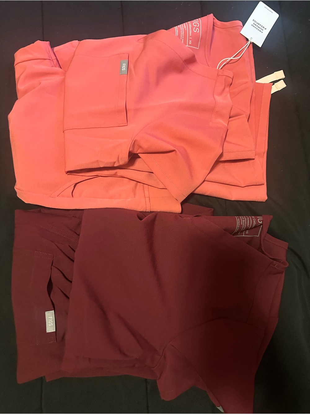 Figs Women's Leggings Set - Coral and Burgundy